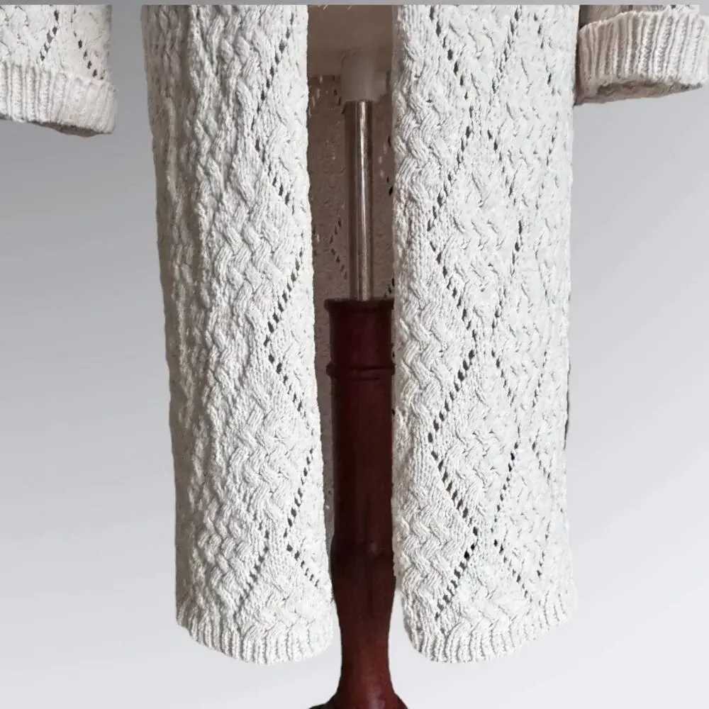 Moon & Madison Boho Chenille Open Knit Long Cardigan Cream, Women’s XS - Picture 6 of 10
